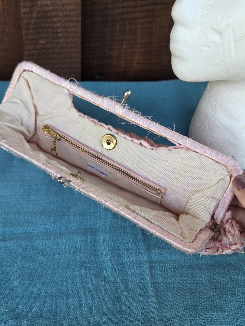 Vintage Pink Woven Straw Hat & Bag - Picture 6 of 12
